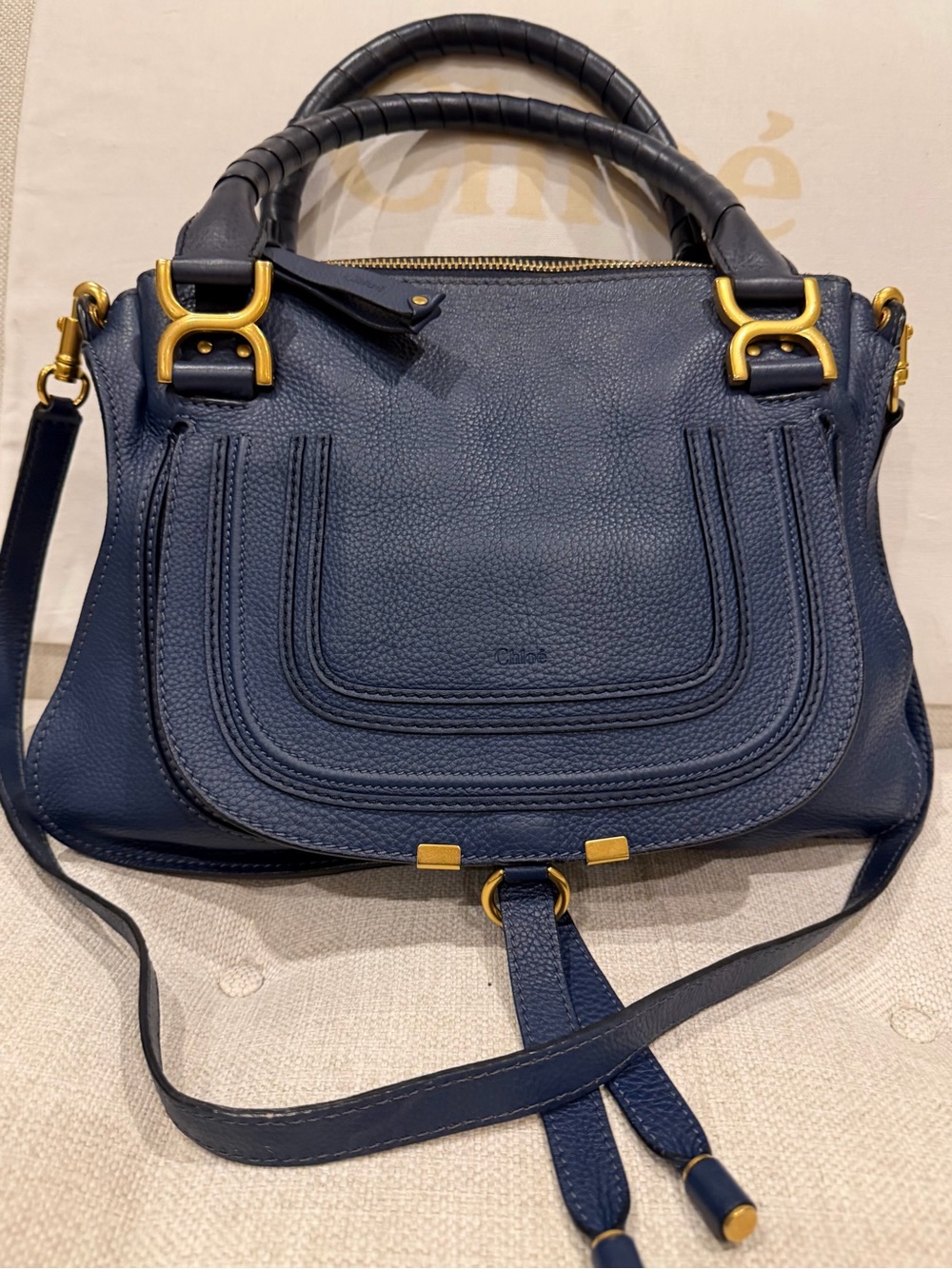Blue Leather Chloe Marcie Medium Satchel